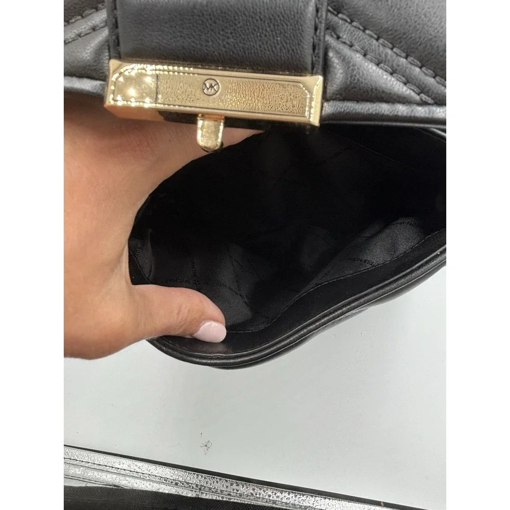 Michael Kors Serena Backpack Quilted Leather Flap Black & Gold mult pockets MED